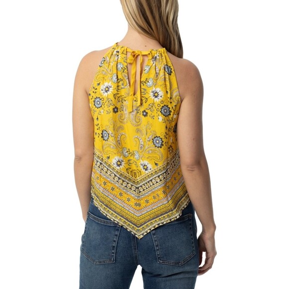 NWT Almost Famous halter top Womens Small yellow floral paisley tie fluttery - Picture 2 of 8
